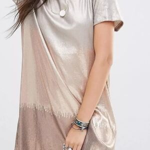 FREE PEOPLE  METALLIC DRENCHED SEQUIN MINI DRESS ROSEGOLD COMBO
